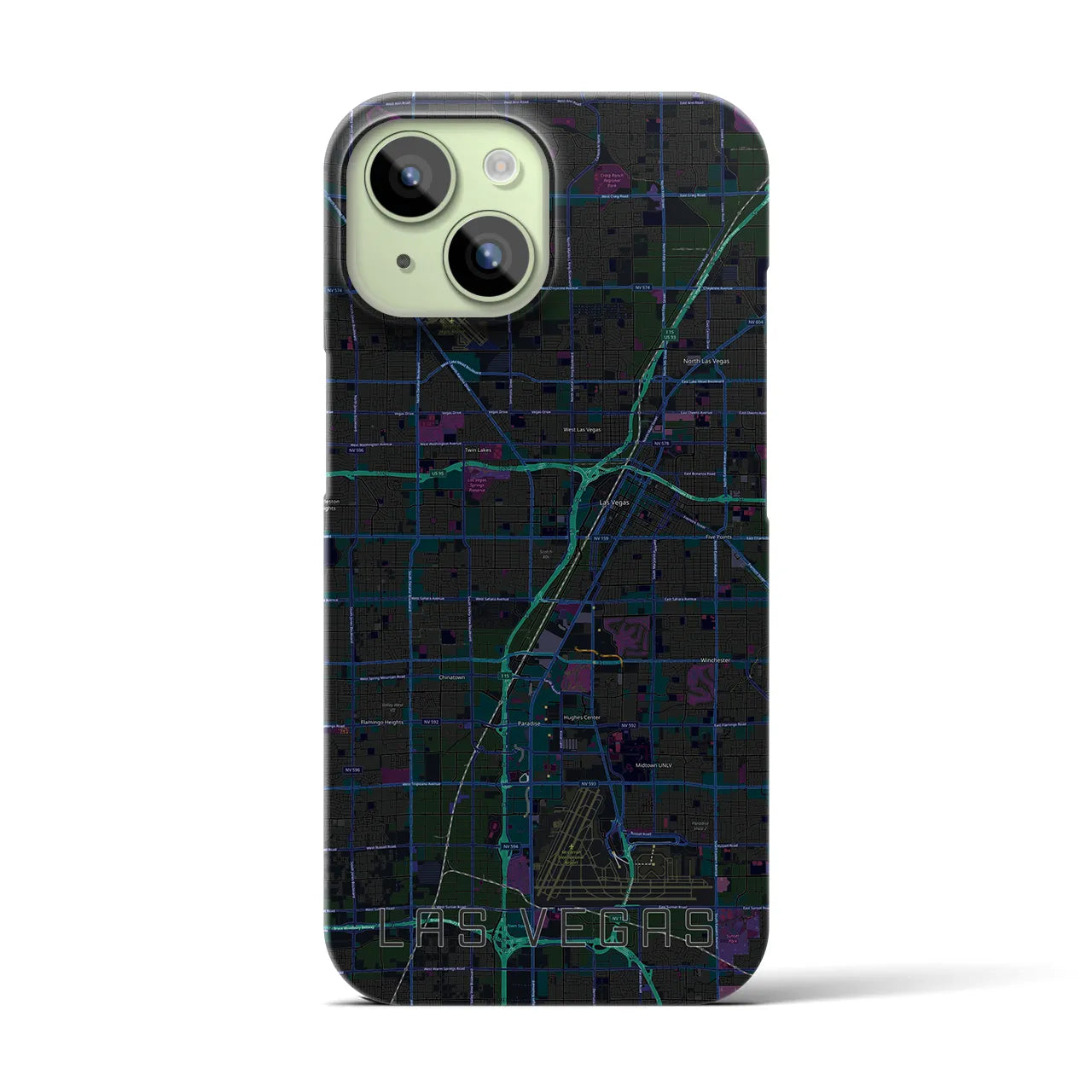 【ラスベガス】地図柄iPhoneケース（バックカバータイプ・ブラック）iPhone 15 用