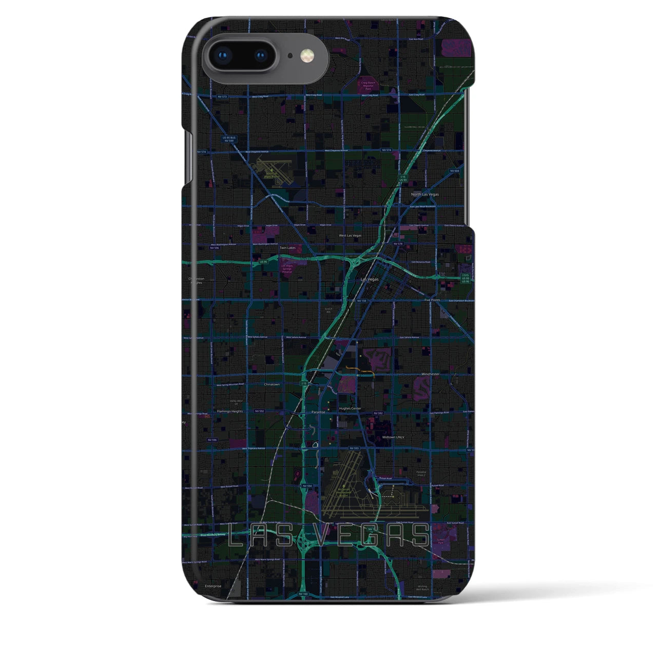 【ラスベガス】地図柄iPhoneケース（バックカバータイプ・ブラック）iPhone 8Plus /7Plus / 6sPlus / 6Plus 用