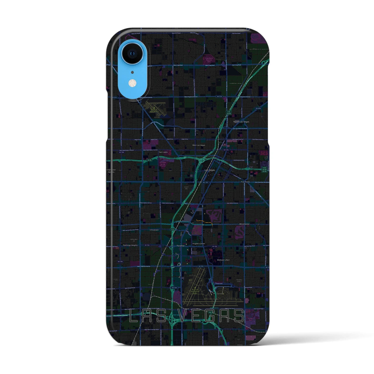 【ラスベガス】地図柄iPhoneケース（バックカバータイプ・ブラック）iPhone XR 用
