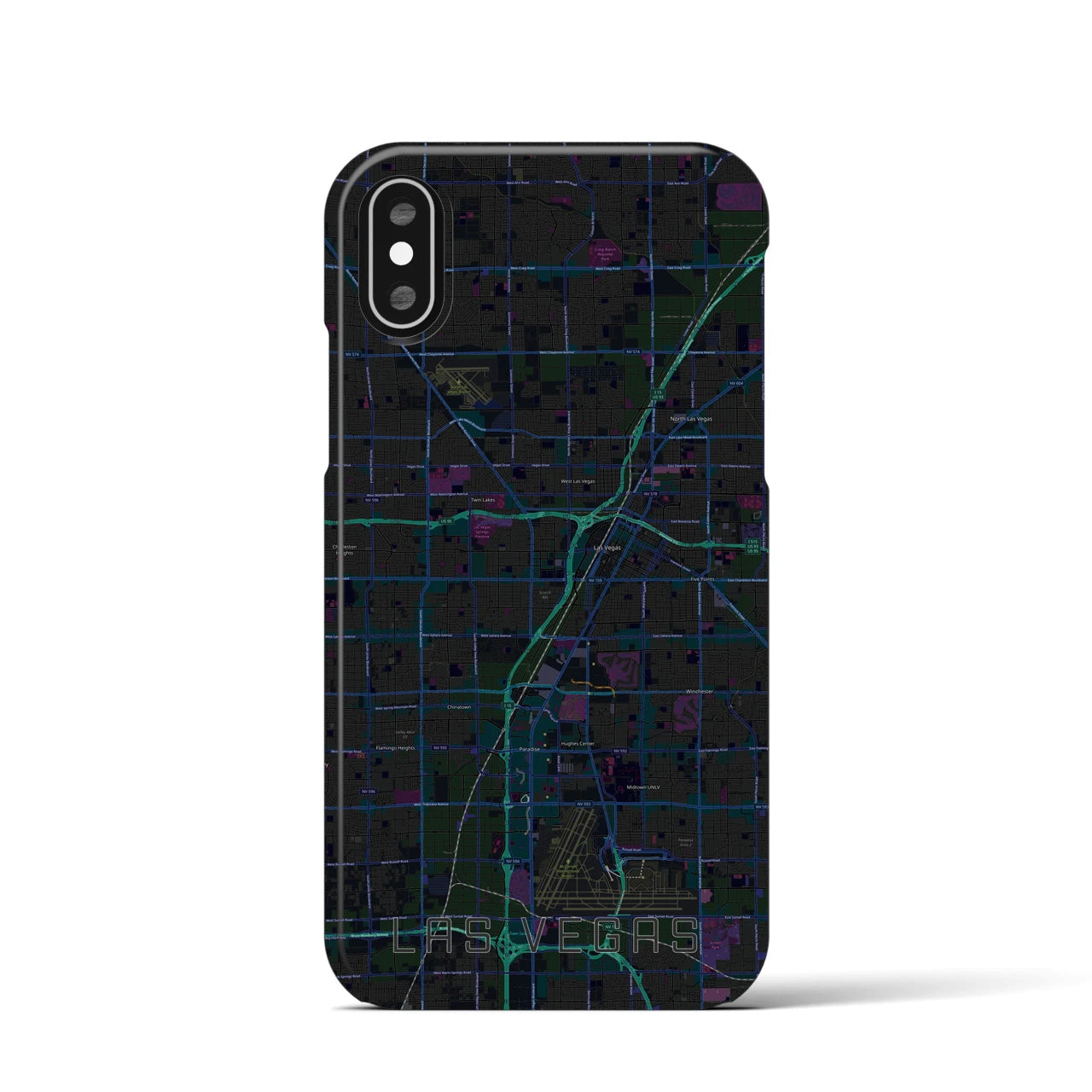 【ラスベガス】地図柄iPhoneケース（バックカバータイプ・ブラック）iPhone XS / X 用