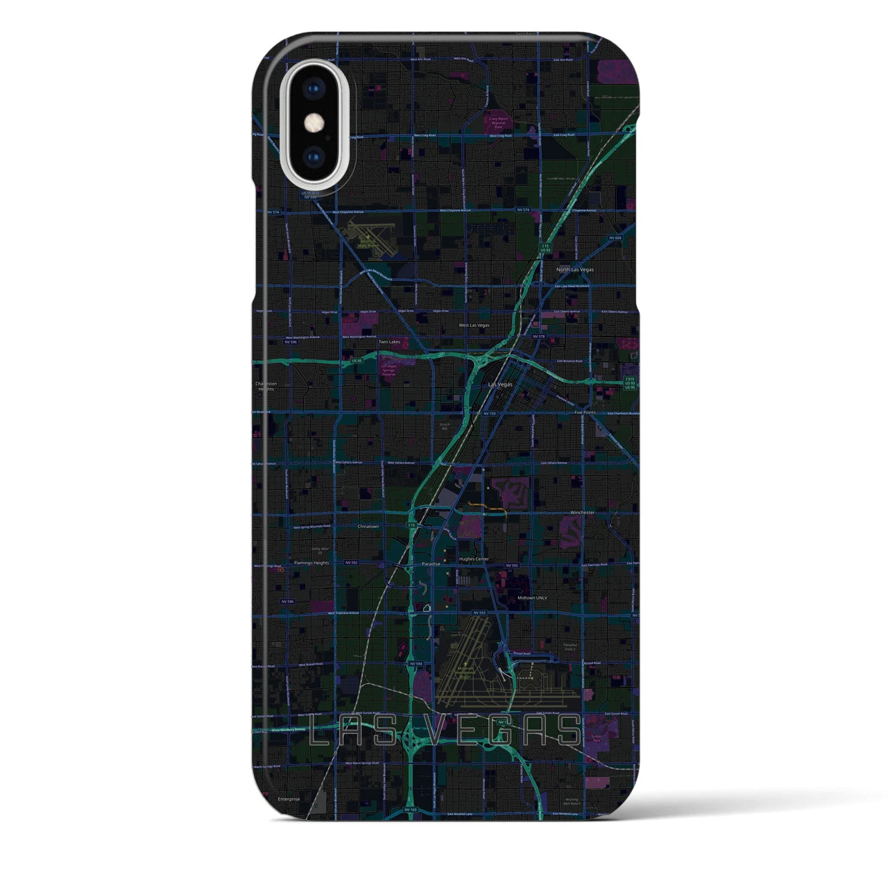 【ラスベガス】地図柄iPhoneケース（バックカバータイプ・ブラック）iPhone XS Max 用