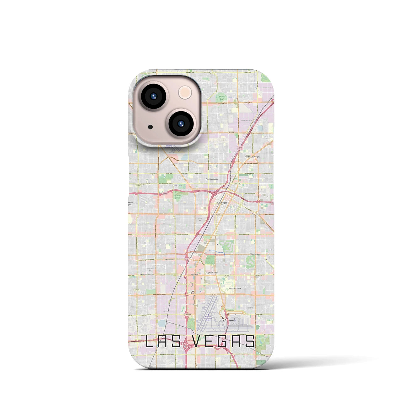【ラスベガス】地図柄iPhoneケース（バックカバータイプ・ナチュラル）iPhone 13 mini 用