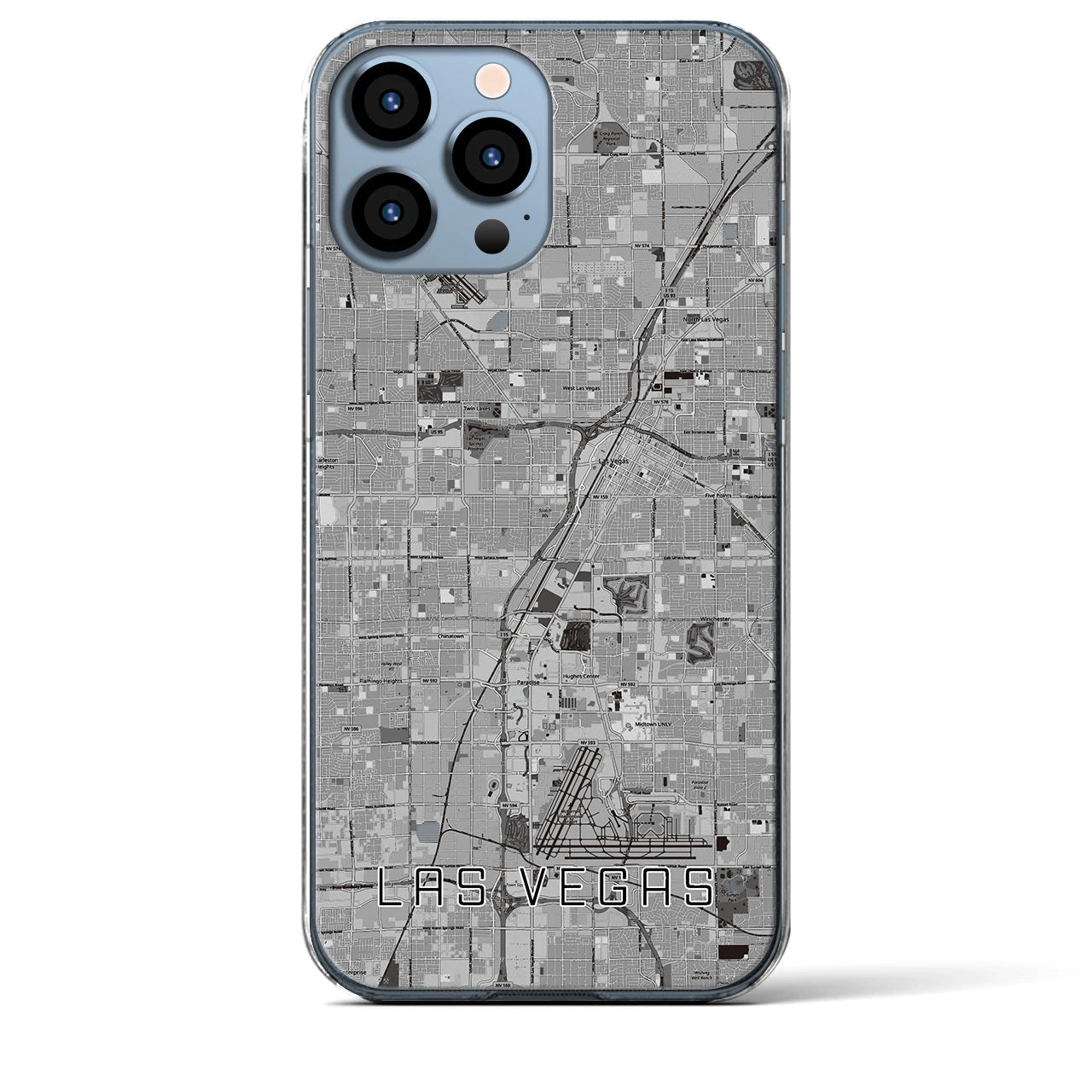 【ラスベガス】地図柄iPhoneケース（クリアタイプ・モノトーン）iPhone 13 Pro Max 用