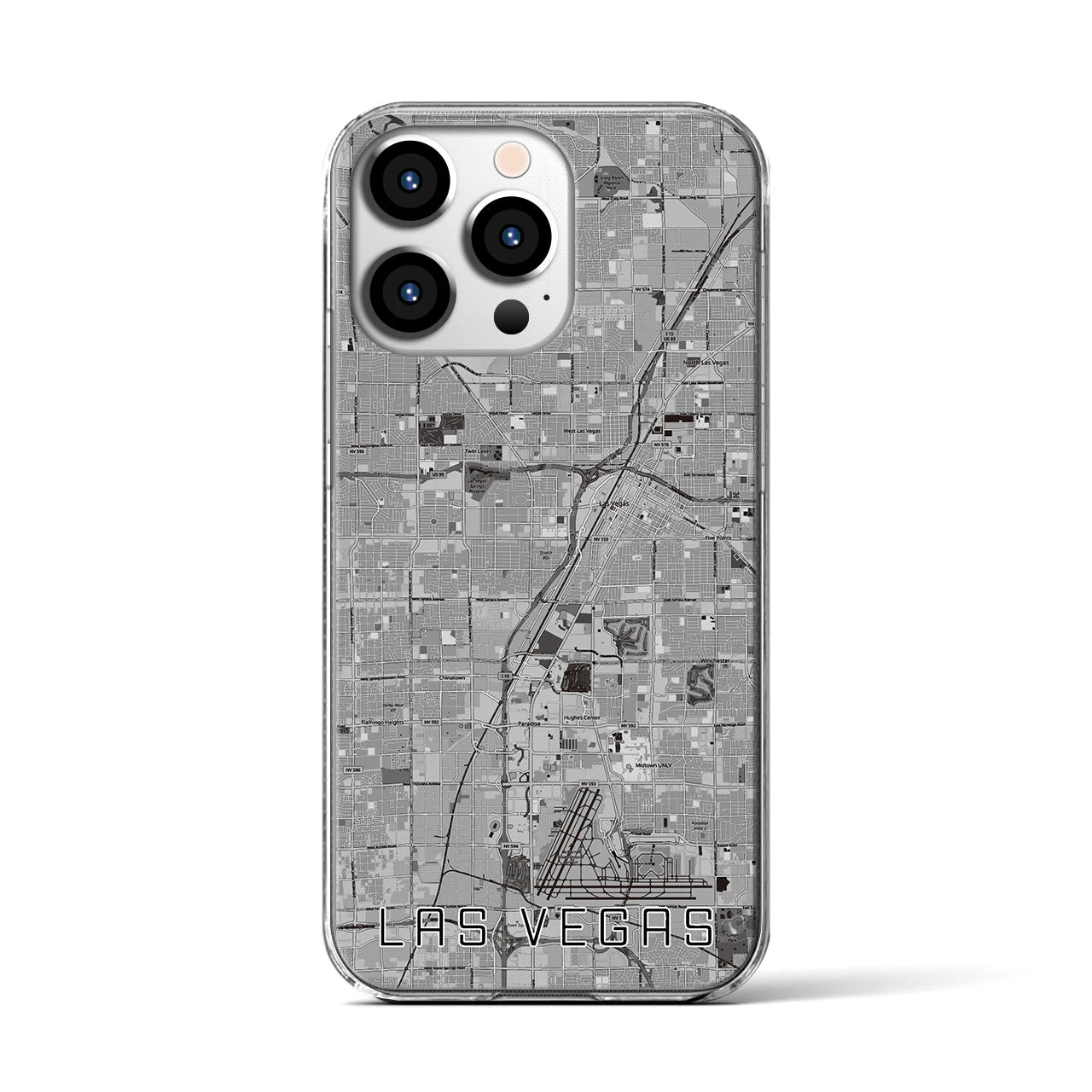 【ラスベガス】地図柄iPhoneケース（クリアタイプ・モノトーン）iPhone 13 Pro 用