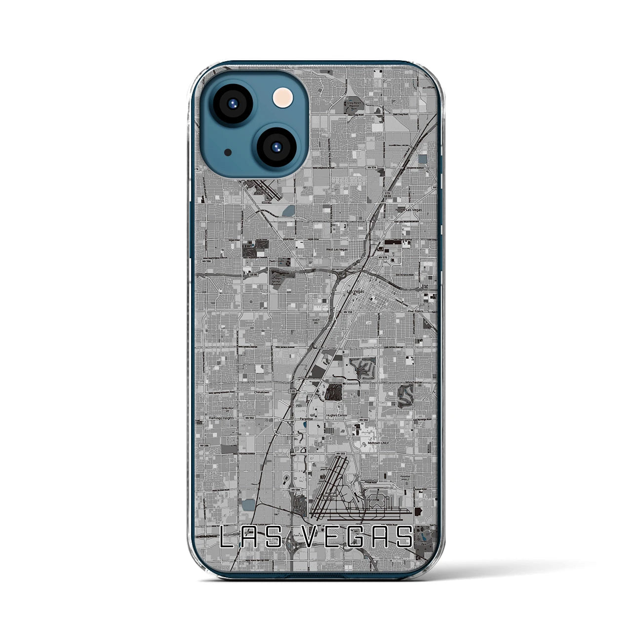 【ラスベガス】地図柄iPhoneケース（クリアタイプ・モノトーン）iPhone 13 用