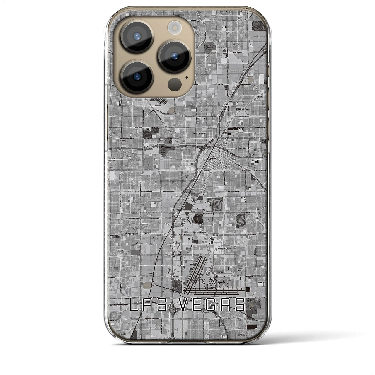 【ラスベガス】地図柄iPhoneケース（クリアタイプ・モノトーン）iPhone 14 Pro Max 用
