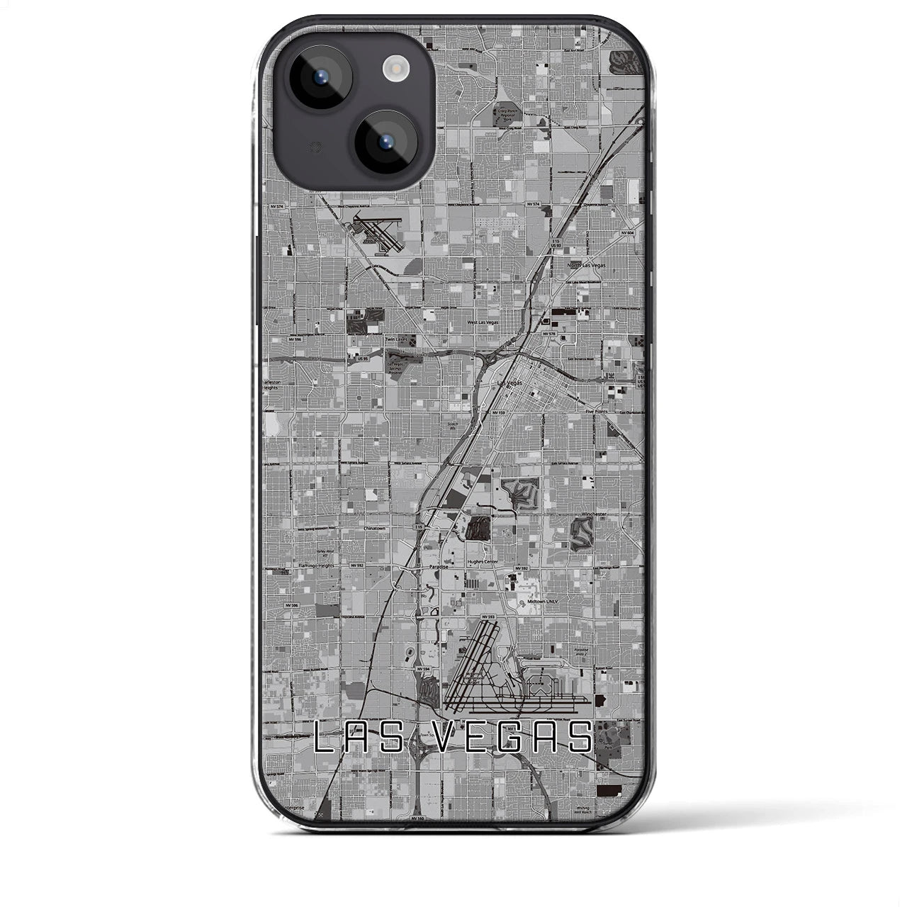 【ラスベガス】地図柄iPhoneケース（クリアタイプ・モノトーン）iPhone 14 Plus 用