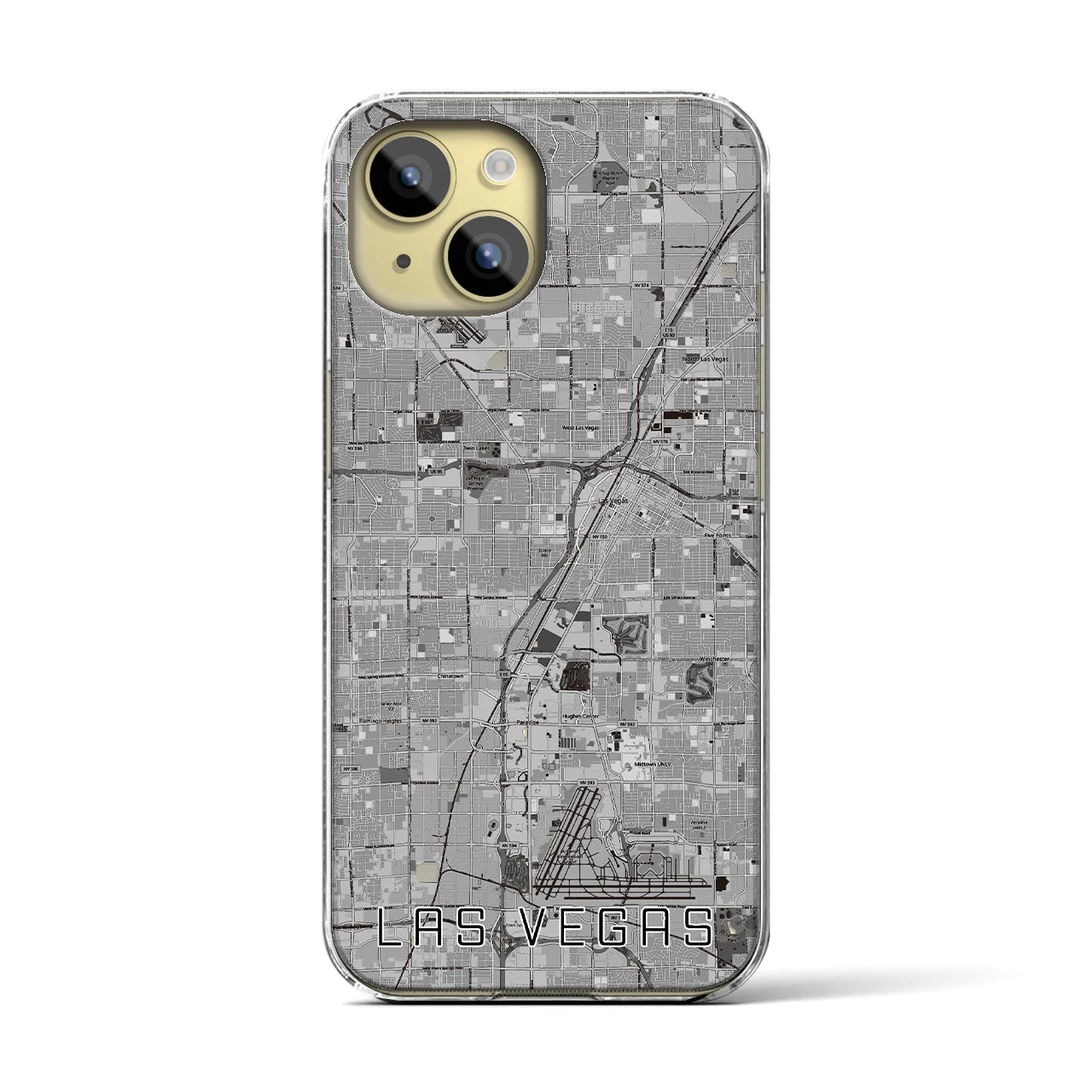 【ラスベガス】地図柄iPhoneケース（クリアタイプ・モノトーン）iPhone 15 用