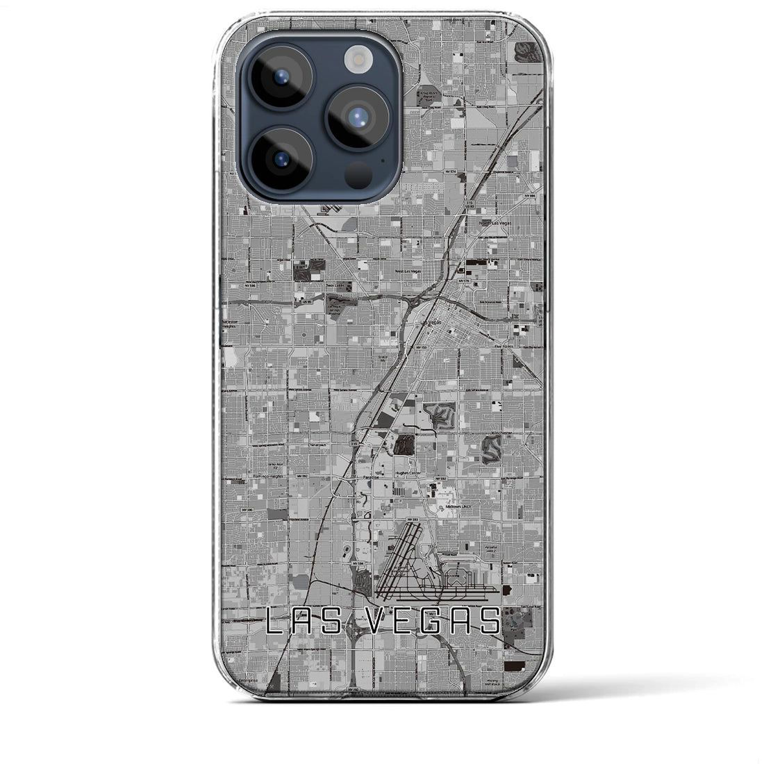 【ラスベガス】地図柄iPhoneケース（クリアタイプ・モノトーン）iPhone 15 Pro Max 用