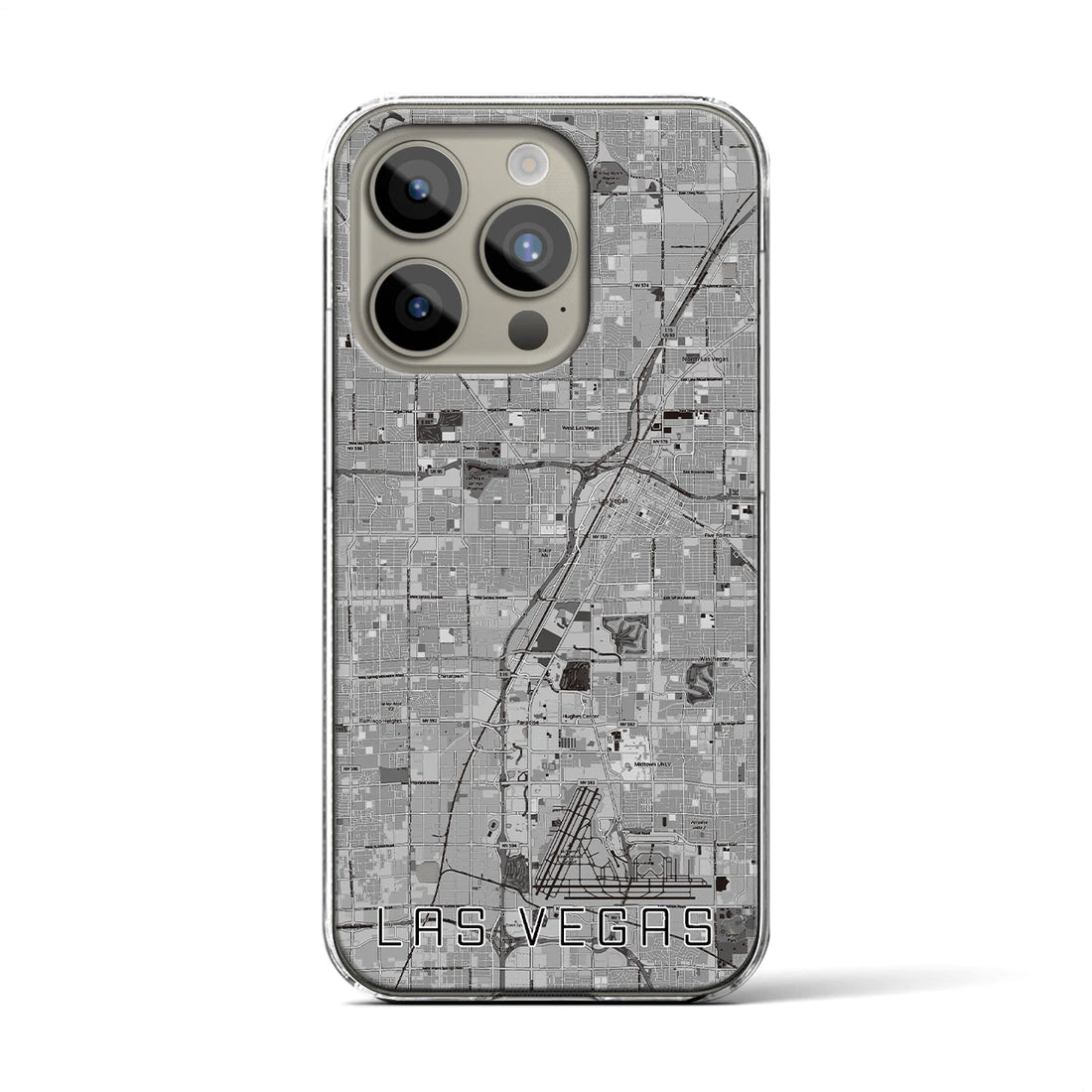 【ラスベガス】地図柄iPhoneケース（クリアタイプ・モノトーン）iPhone 15 Pro 用