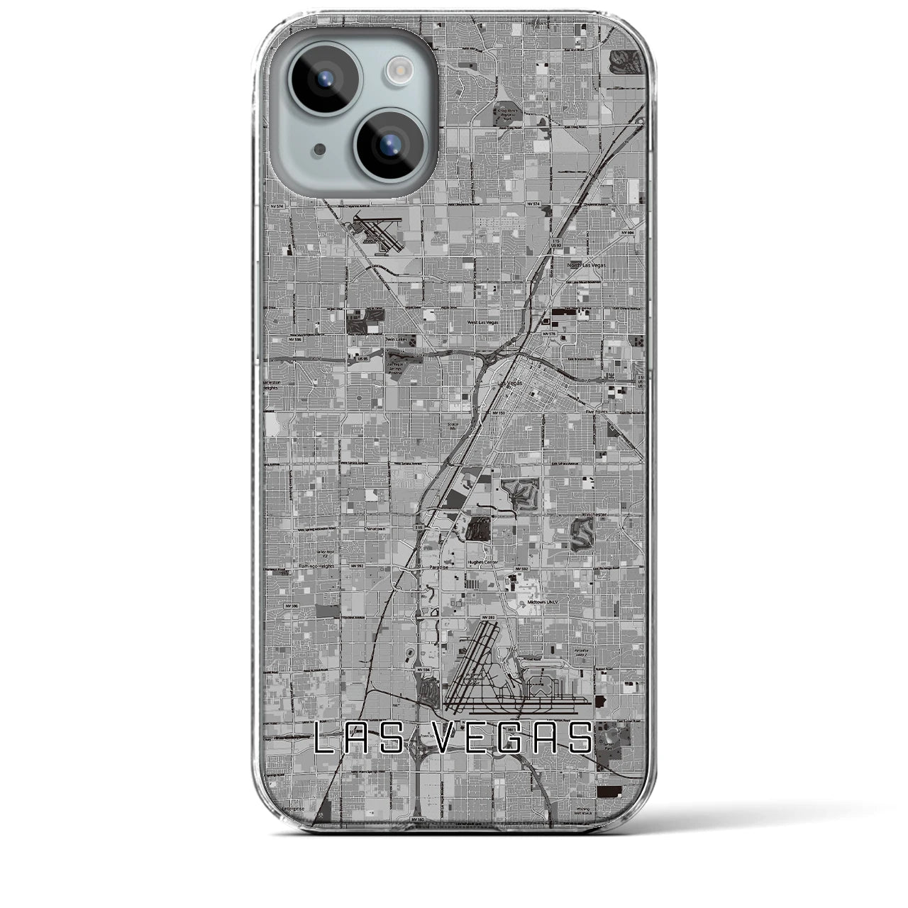 【ラスベガス】地図柄iPhoneケース（クリアタイプ・モノトーン）iPhone 15 Plus 用