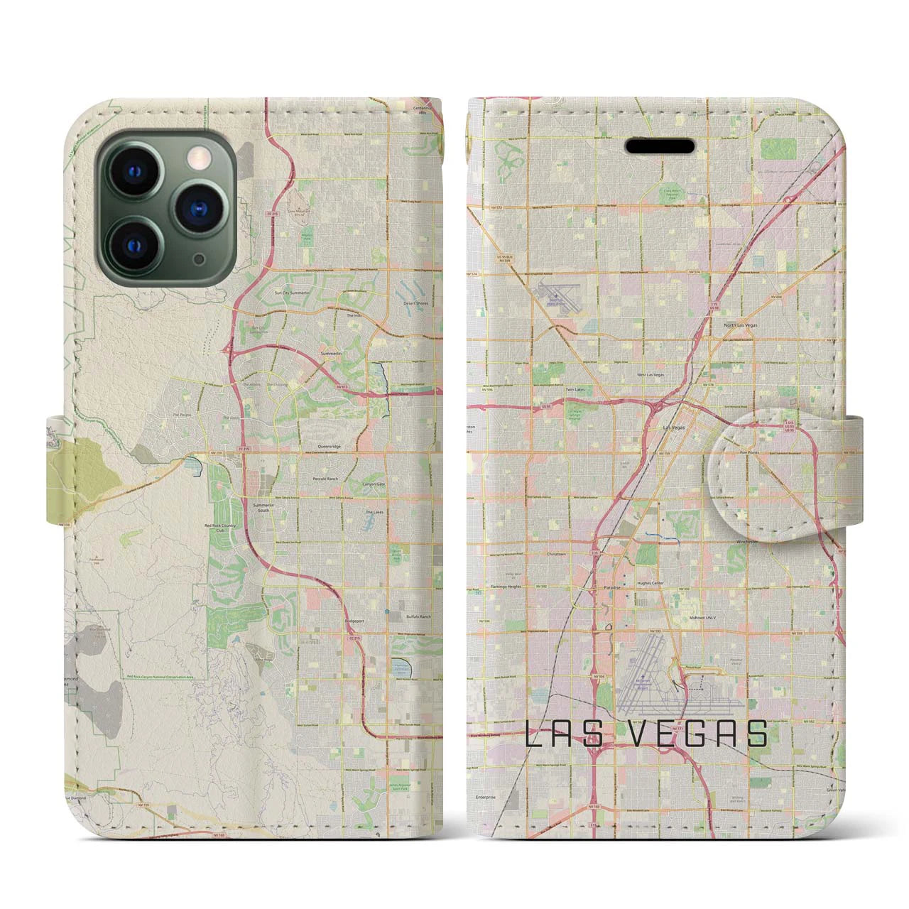 【ラスベガス】地図柄iPhoneケース（手帳両面タイプ・ナチュラル）iPhone 11 Pro 用