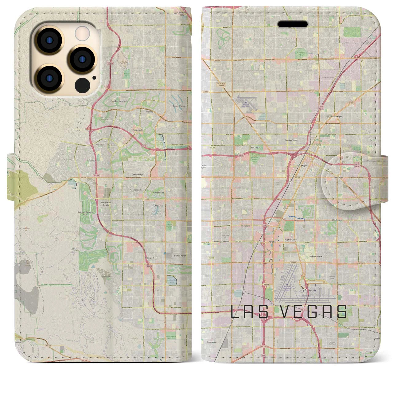 【ラスベガス】地図柄iPhoneケース（手帳両面タイプ・ナチュラル）iPhone 12 Pro Max 用