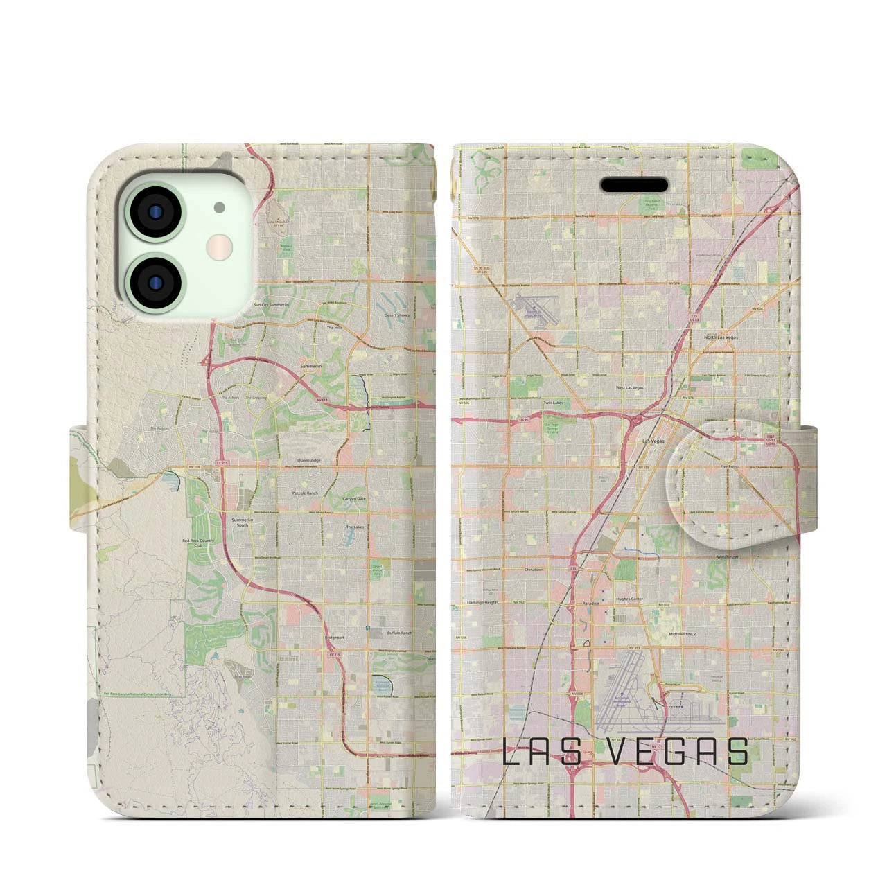 【ラスベガス】地図柄iPhoneケース（手帳両面タイプ・ナチュラル）iPhone 12 mini 用