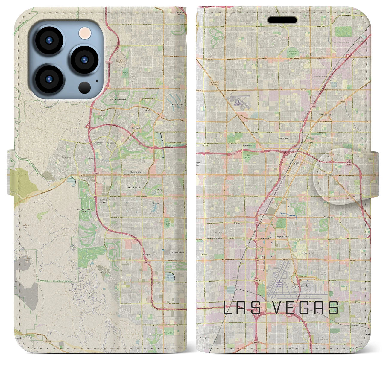 【ラスベガス】地図柄iPhoneケース（手帳両面タイプ・ナチュラル）iPhone 13 Pro Max 用