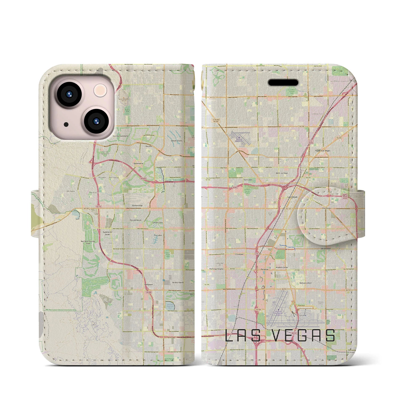 【ラスベガス】地図柄iPhoneケース（手帳両面タイプ・ナチュラル）iPhone 13 mini 用