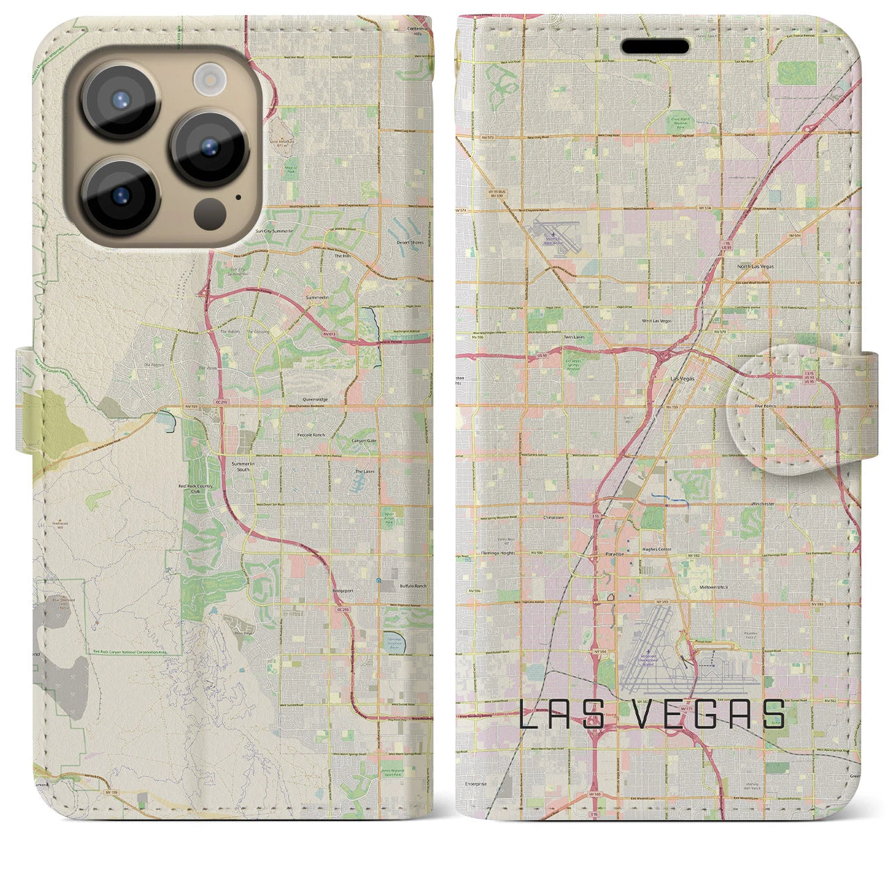 【ラスベガス】地図柄iPhoneケース（手帳両面タイプ・ナチュラル）iPhone 14 Pro Max 用