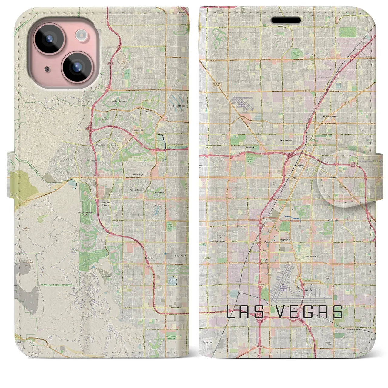 【ラスベガス】地図柄iPhoneケース（手帳両面タイプ・ナチュラル）iPhone 15 Plus 用