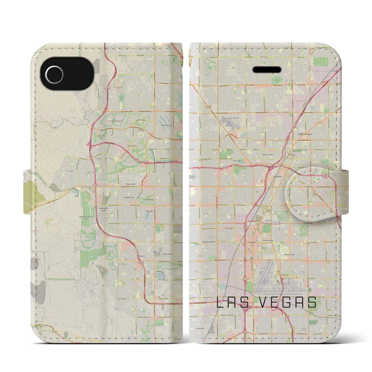 【ラスベガス】地図柄iPhoneケース（手帳両面タイプ・ナチュラル）iPhone SE（第3 / 第2世代） / 8 / 7 / 6s / 6 用