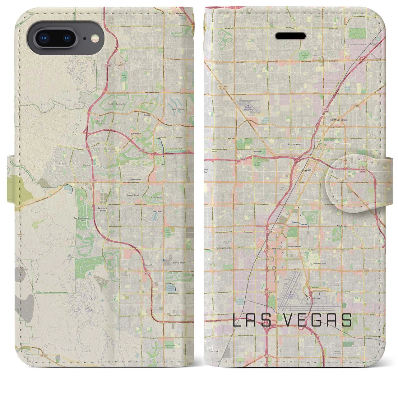【ラスベガス】地図柄iPhoneケース（手帳両面タイプ・ナチュラル）iPhone 8Plus /7Plus / 6sPlus / 6Plus 用