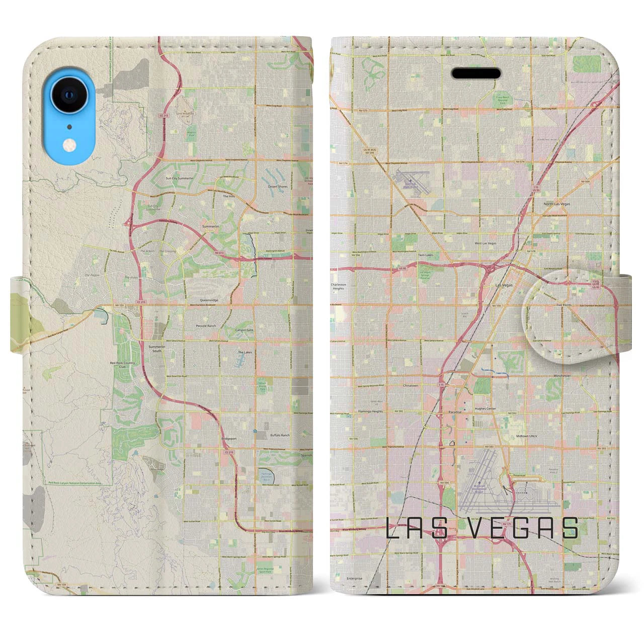 【ラスベガス】地図柄iPhoneケース（手帳両面タイプ・ナチュラル）iPhone XR 用