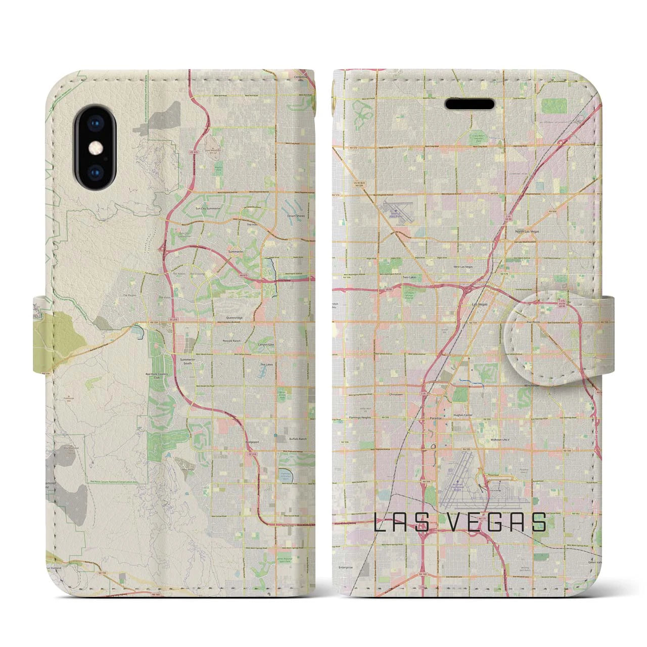 【ラスベガス】地図柄iPhoneケース（手帳両面タイプ・ナチュラル）iPhone XS / X 用