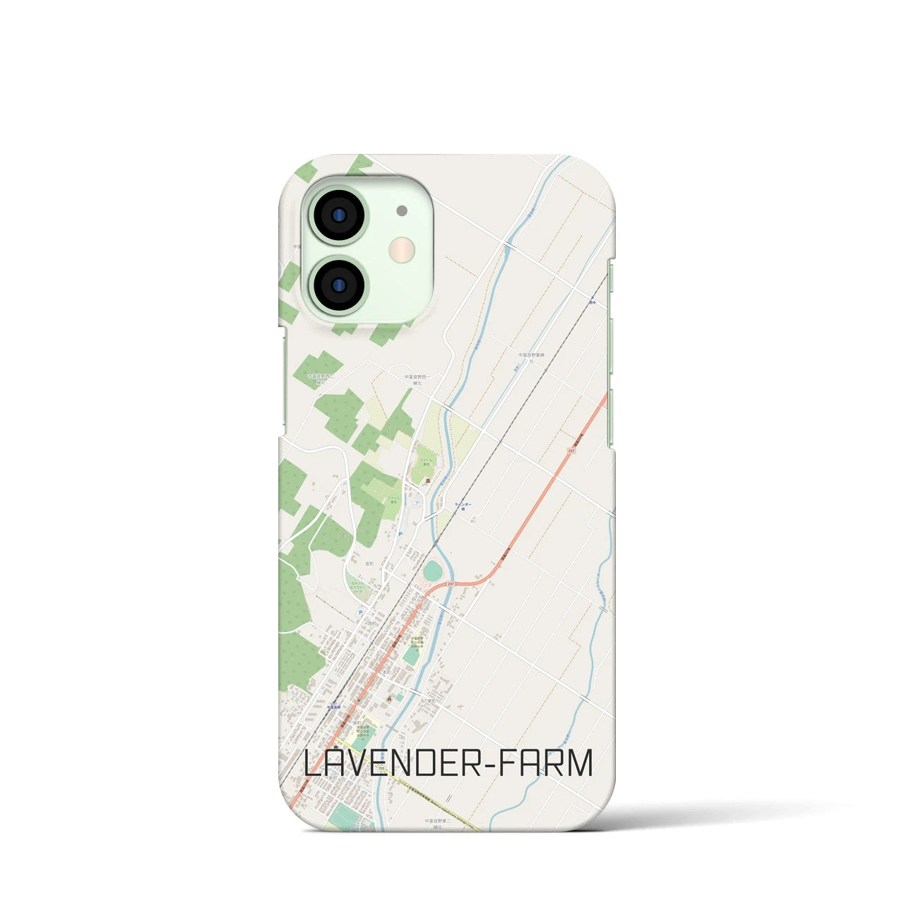【ラベンダー畑】地図柄iPhoneケース（バックカバータイプ・ナチュラル）iPhone 12 mini 用