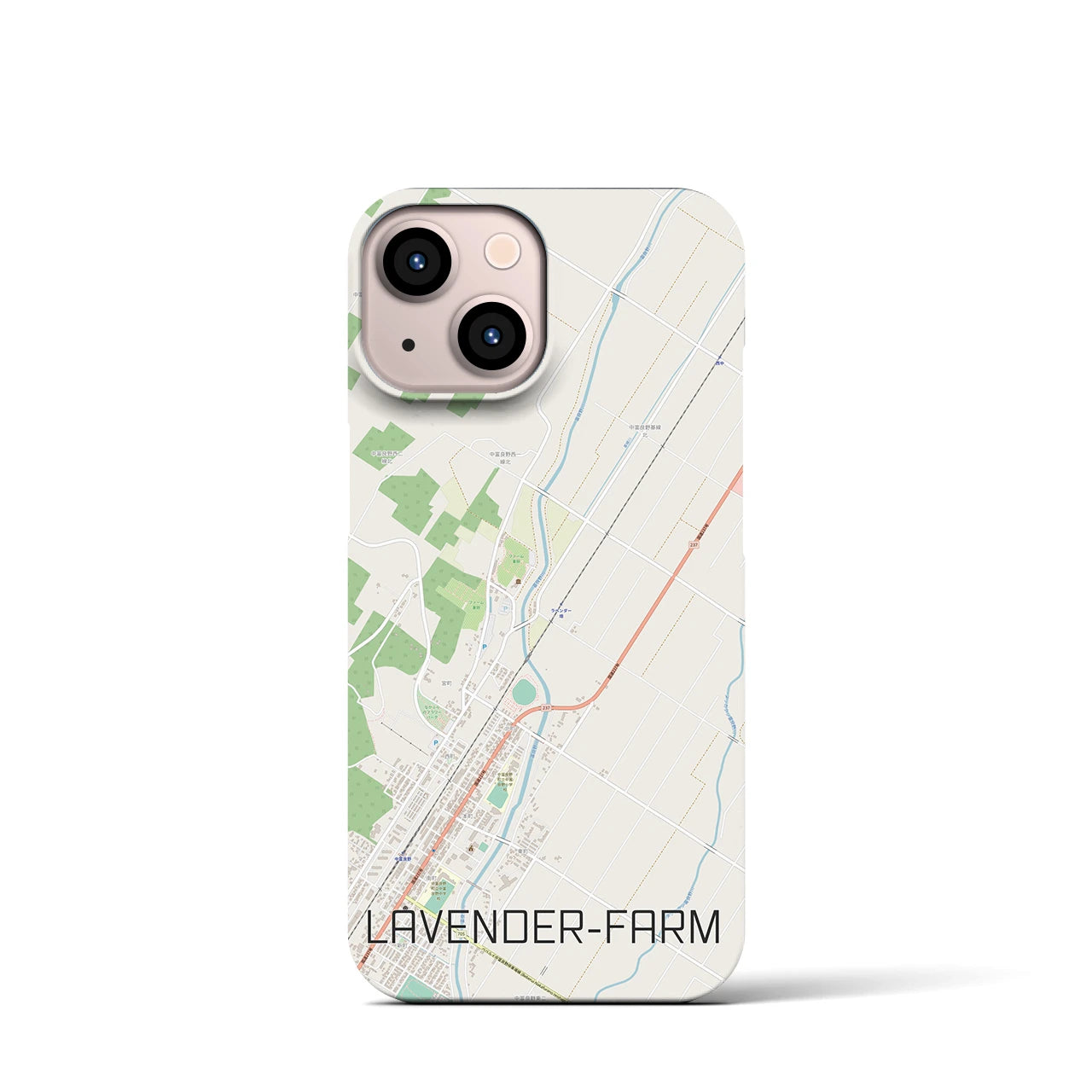 【ラベンダー畑】地図柄iPhoneケース（バックカバータイプ・ナチュラル）iPhone 13 mini 用
