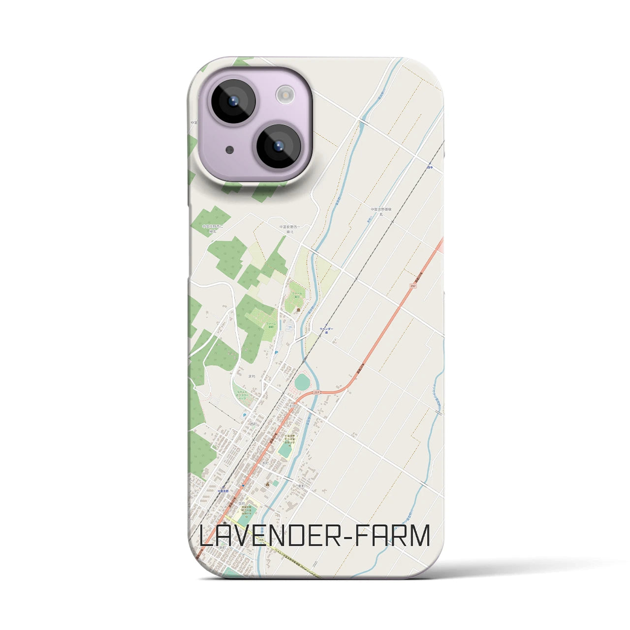 【ラベンダー畑】地図柄iPhoneケース（バックカバータイプ・ナチュラル）iPhone 14 用