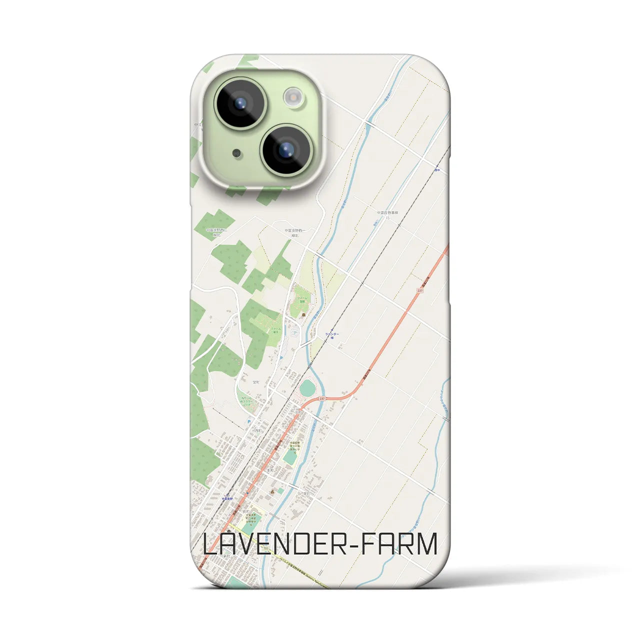 【ラベンダー畑】地図柄iPhoneケース（バックカバータイプ・ナチュラル）iPhone 15 用