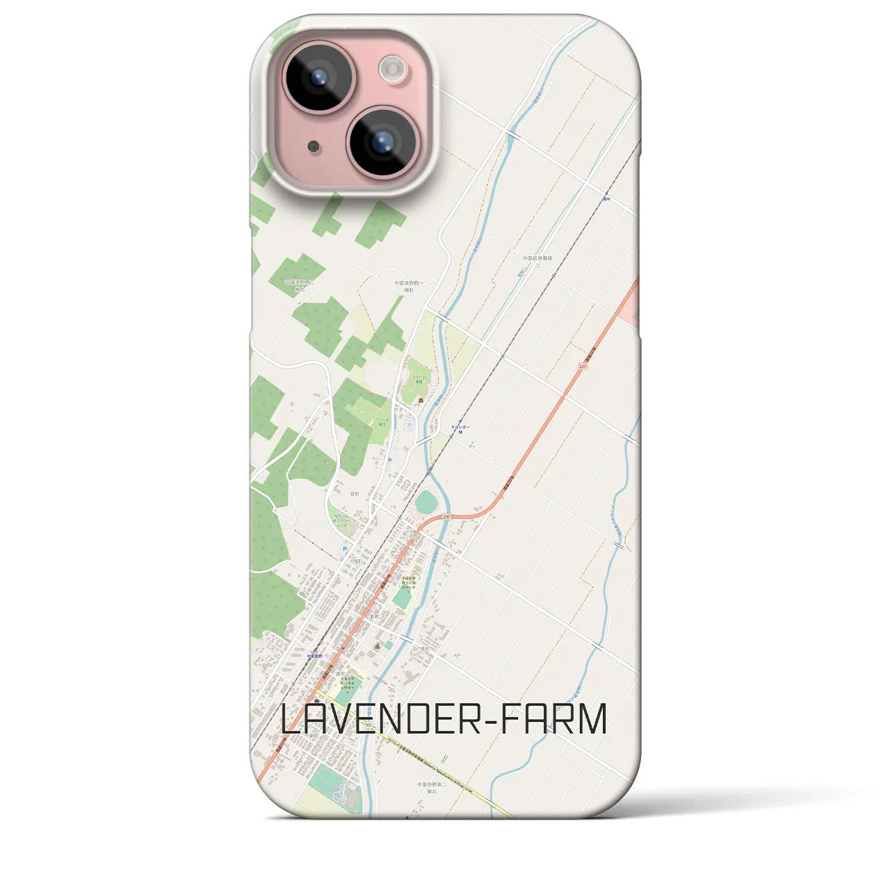 【ラベンダー畑】地図柄iPhoneケース（バックカバータイプ・ナチュラル）iPhone 15 Plus 用