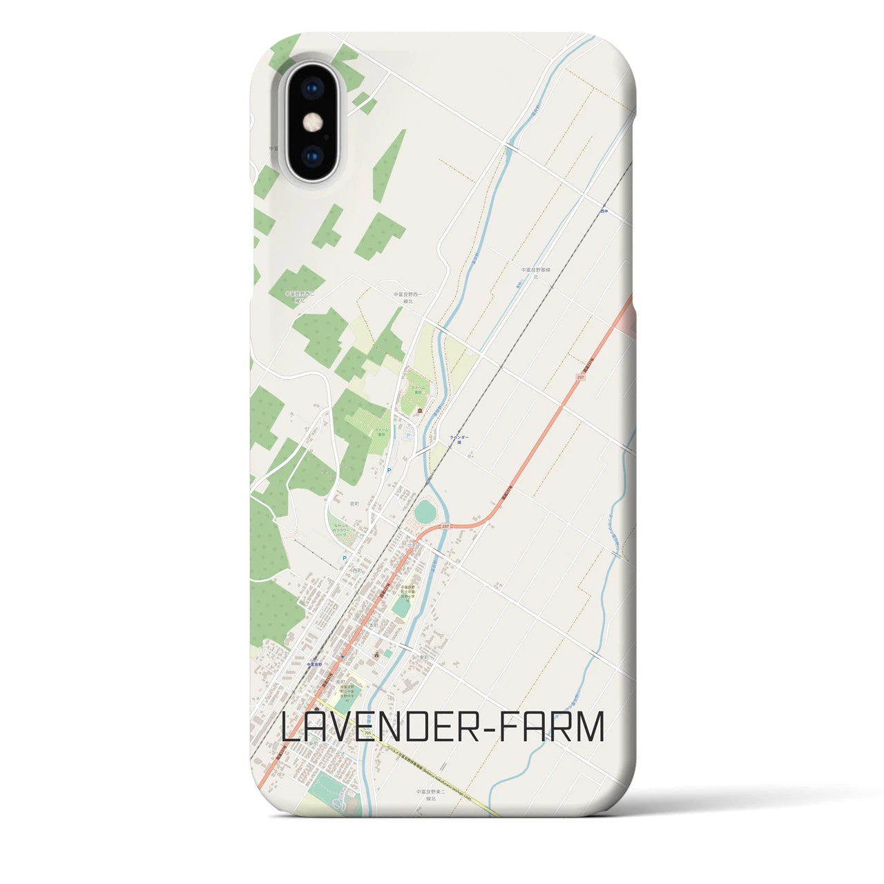 【ラベンダー畑】地図柄iPhoneケース（バックカバータイプ・ナチュラル）iPhone XS Max 用