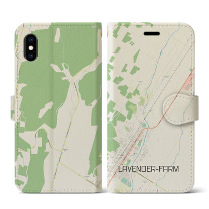 【ラベンダー畑（北海道）】地図柄iPhoneケース（手帳タイプ）ナチュラル・iPhone XS / X 用