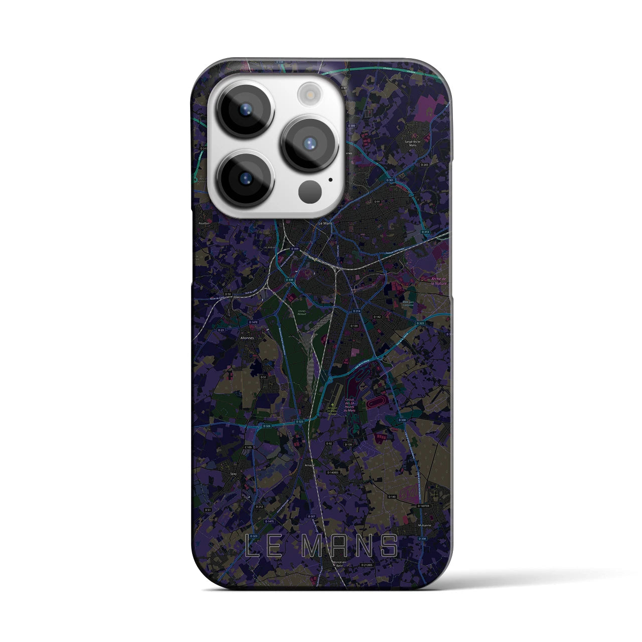 【ル・マン】地図柄iPhoneケース（バックカバータイプ・ブラック）iPhone 14 Pro 用