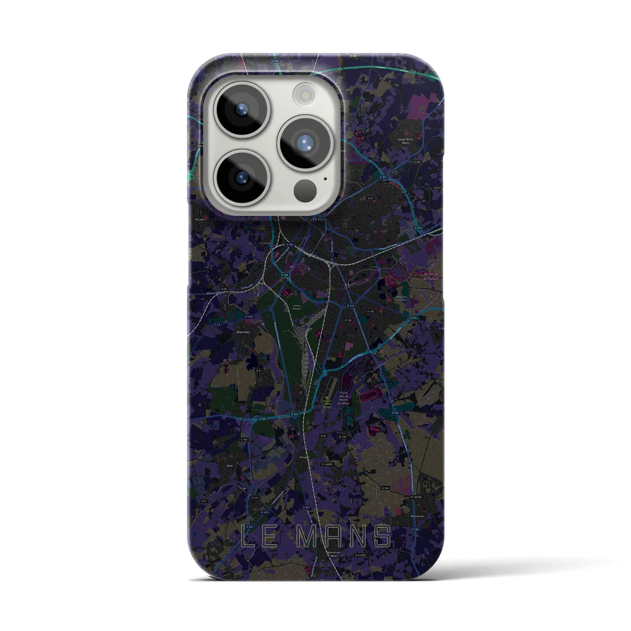 【ル・マン】地図柄iPhoneケース（バックカバータイプ・ブラック）iPhone 15 Pro 用