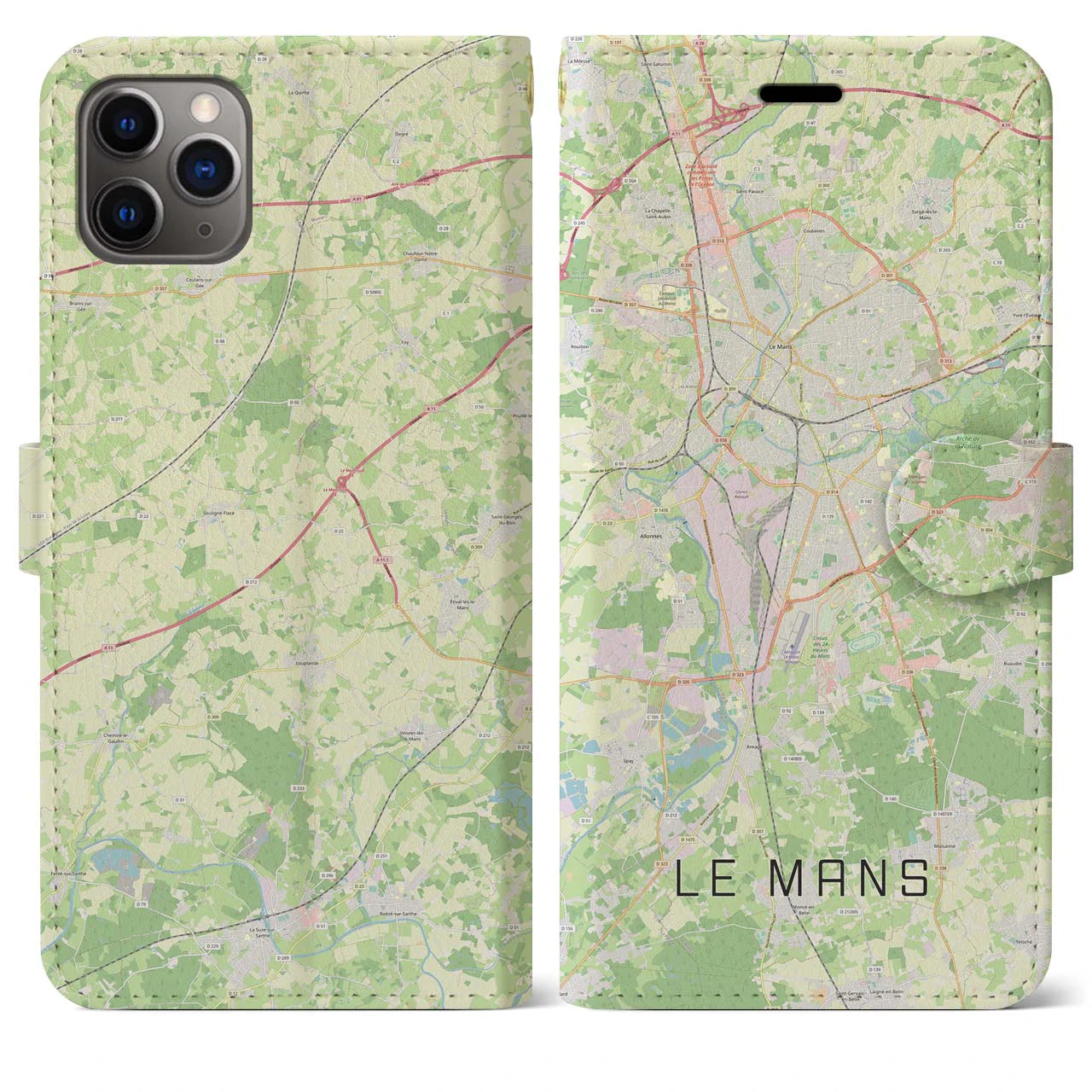 【ル・マン】地図柄iPhoneケース（手帳両面タイプ・ナチュラル）iPhone 11 Pro Max 用