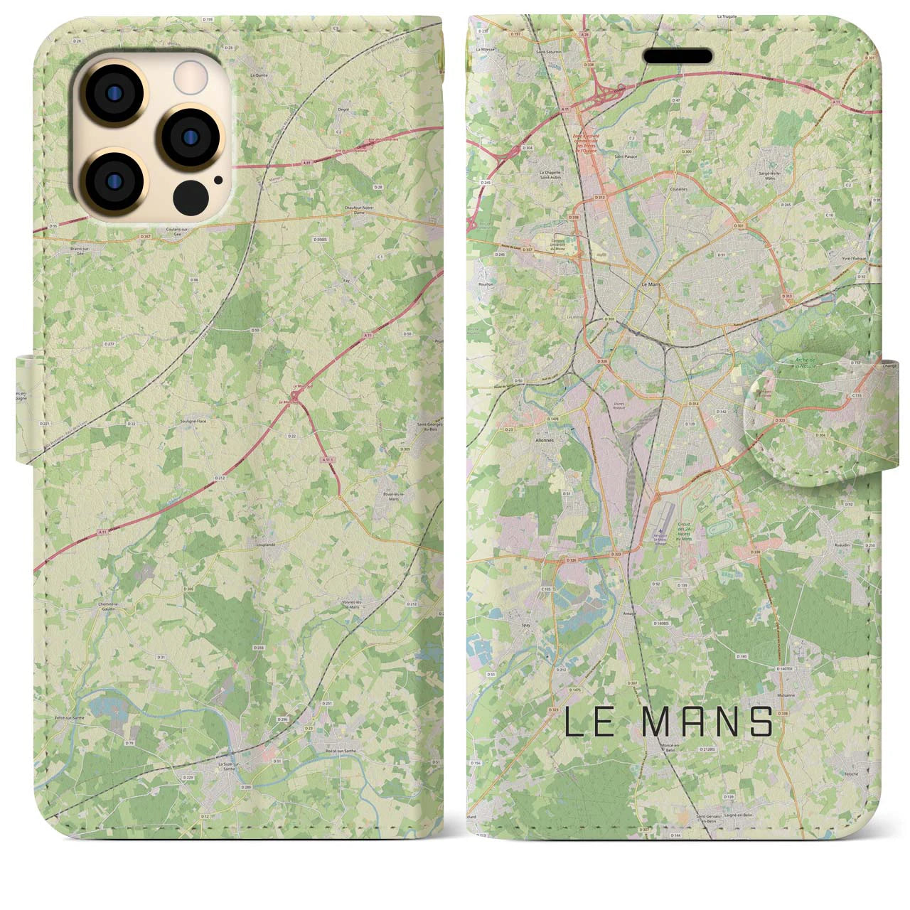 【ル・マン】地図柄iPhoneケース（手帳両面タイプ・ナチュラル）iPhone 12 Pro Max 用