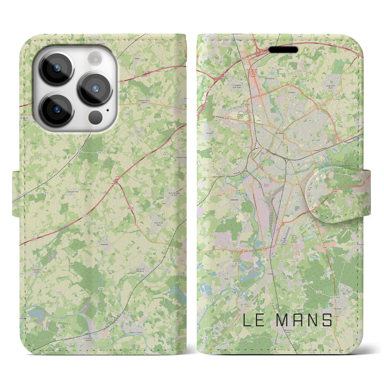 【ル・マン】地図柄iPhoneケース（手帳両面タイプ・ナチュラル）iPhone 14 Pro 用