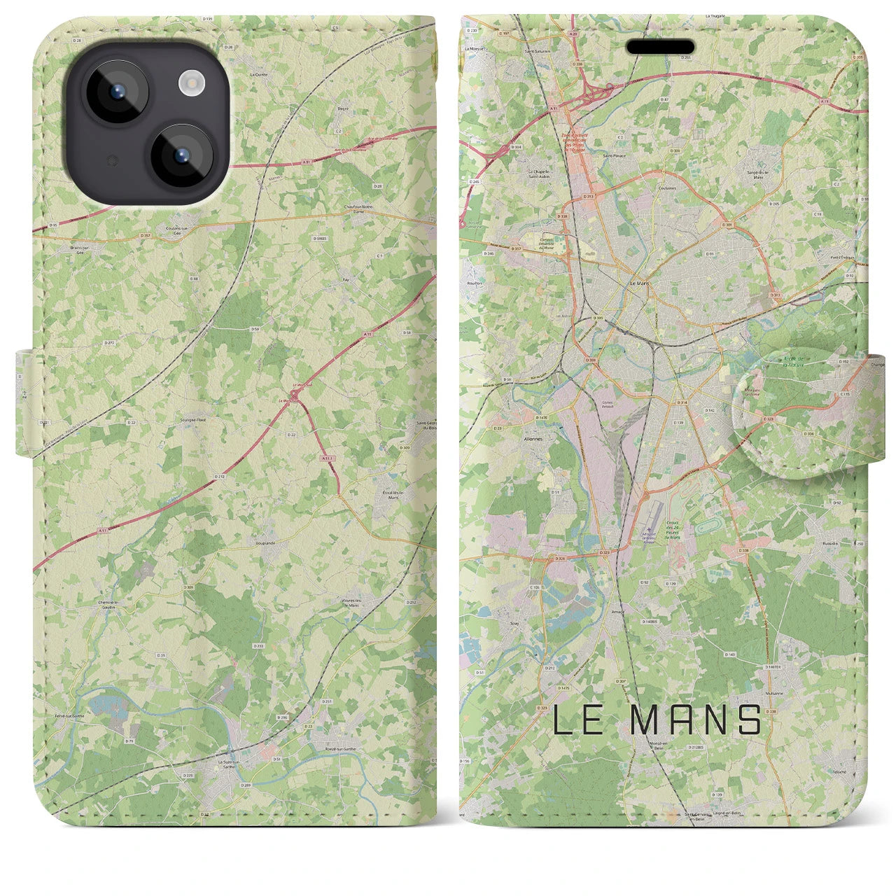 【ル・マン】地図柄iPhoneケース（手帳両面タイプ・ナチュラル）iPhone 14 Plus 用