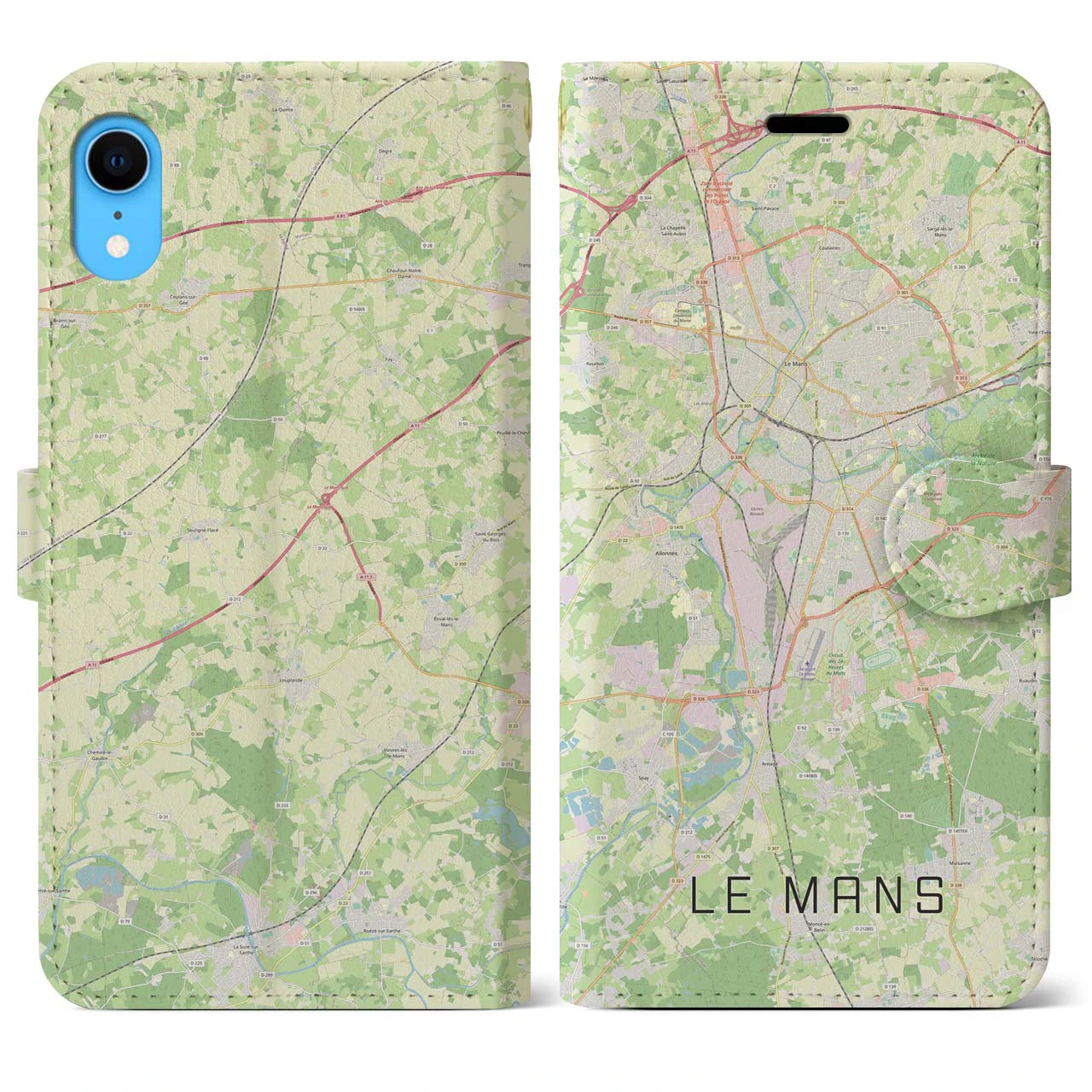 【ル・マン】地図柄iPhoneケース（手帳両面タイプ・ナチュラル）iPhone XR 用
