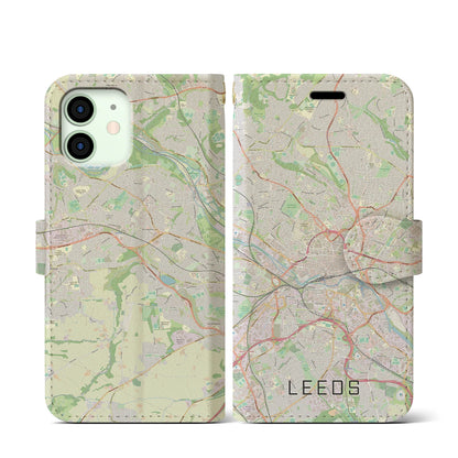 【リーズ（イギリス）】地図柄iPhoneケース（手帳タイプ）ナチュラル・iPhone 12 mini 用
