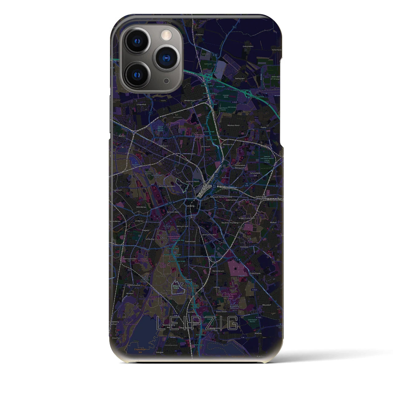 【ライプツィヒ】地図柄iPhoneケース（バックカバータイプ・ブラック）iPhone 11 Pro Max 用