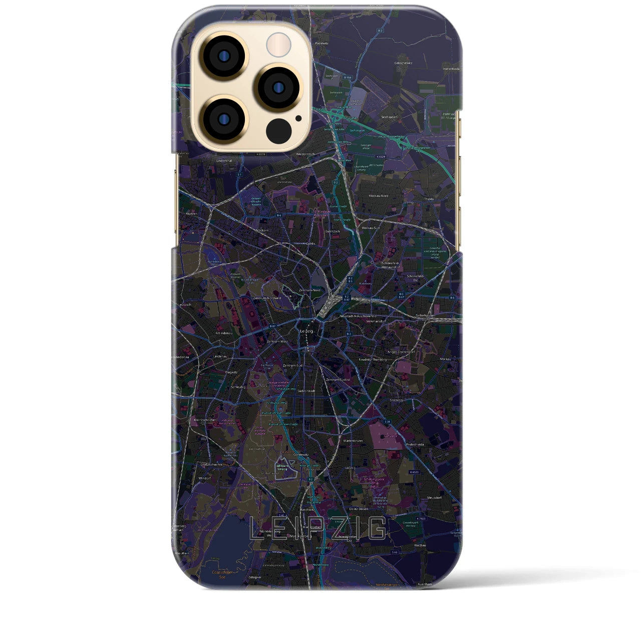 【ライプツィヒ】地図柄iPhoneケース（バックカバータイプ・ブラック）iPhone 12 Pro Max 用