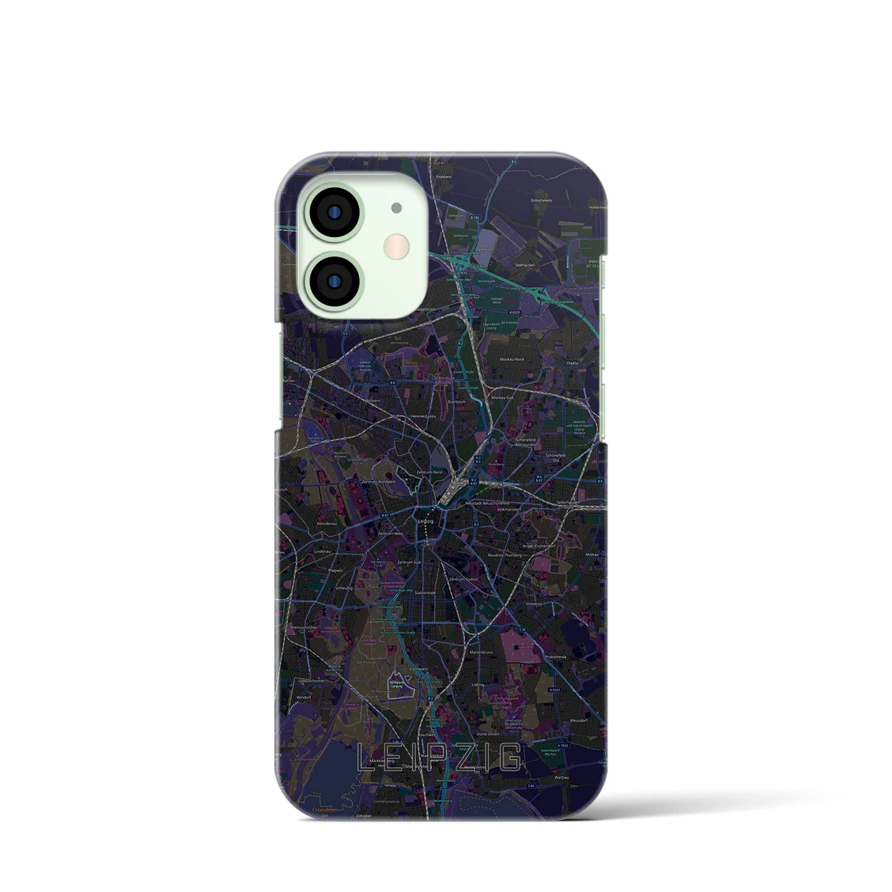 【ライプツィヒ】地図柄iPhoneケース（バックカバータイプ・ブラック）iPhone 12 mini 用