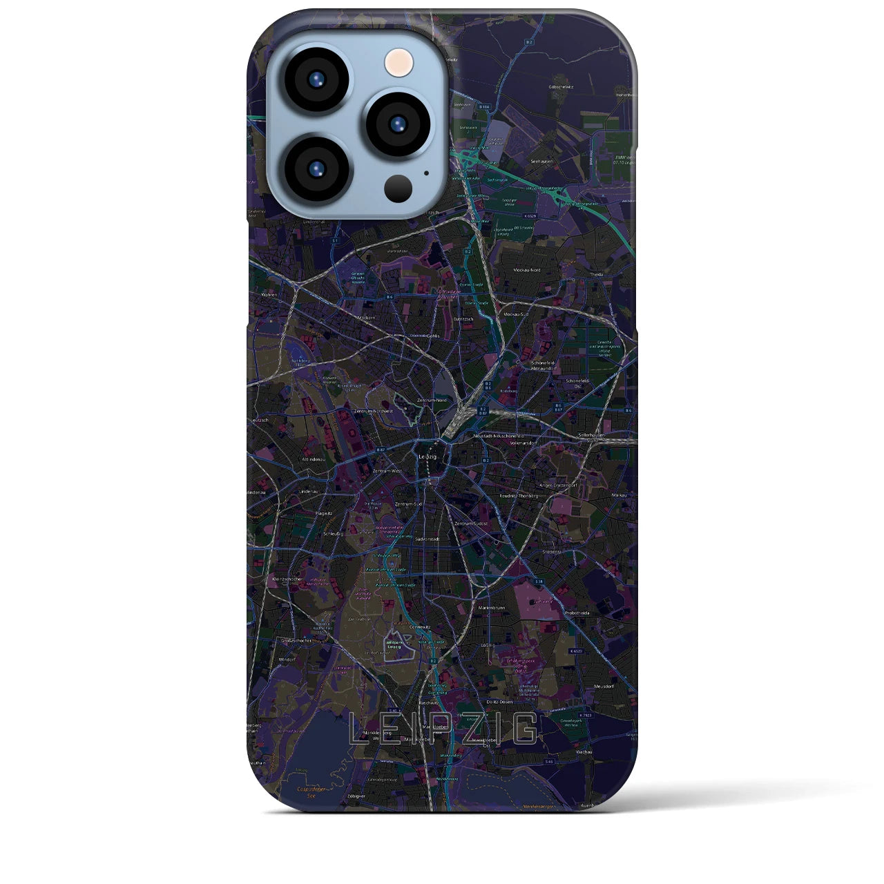 【ライプツィヒ】地図柄iPhoneケース（バックカバータイプ・ブラック）iPhone 13 Pro Max 用