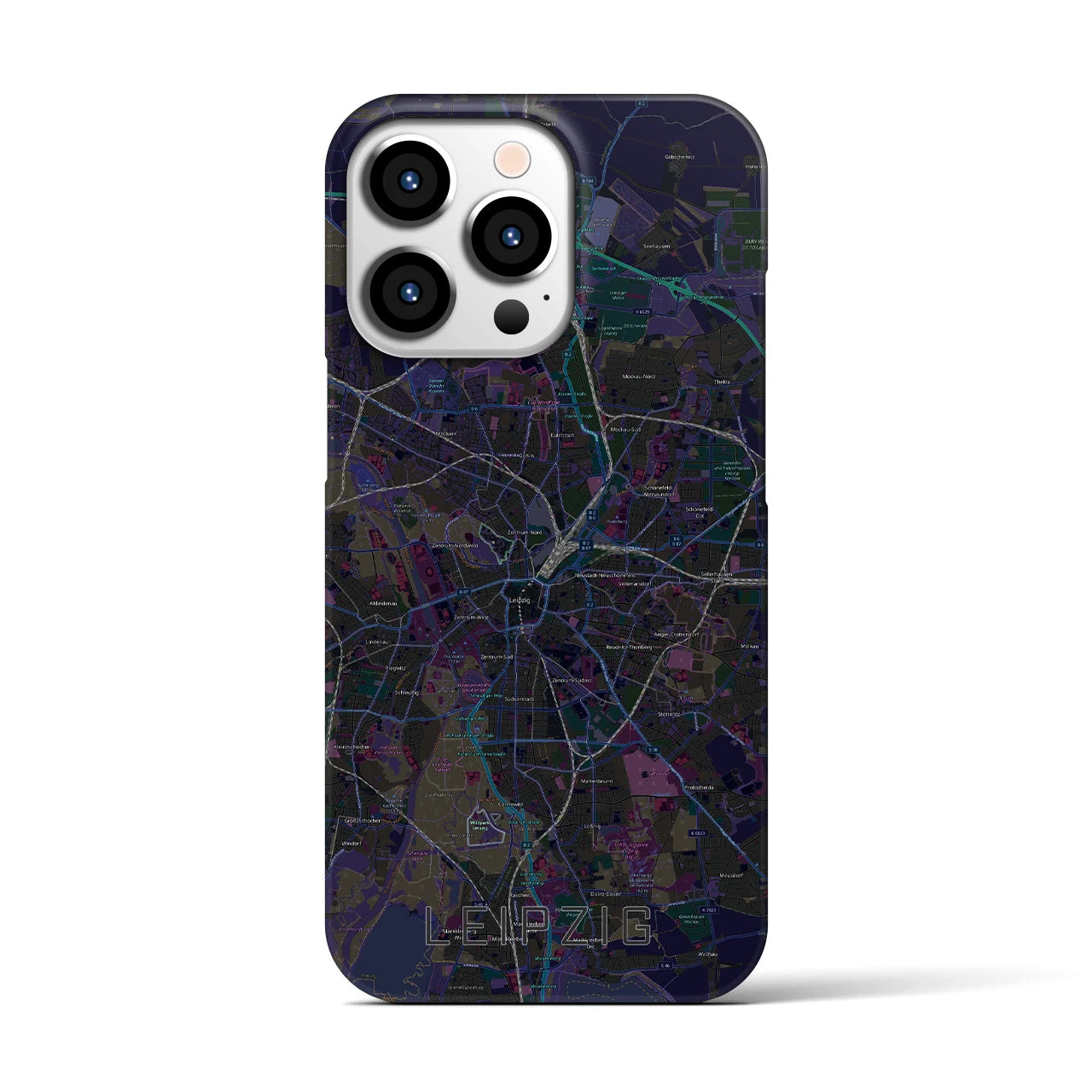 【ライプツィヒ】地図柄iPhoneケース（バックカバータイプ・ブラック）iPhone 13 Pro 用
