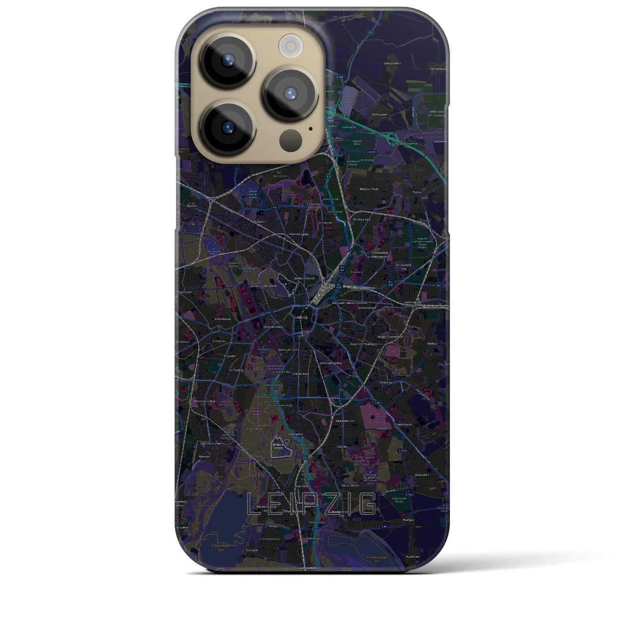 【ライプツィヒ】地図柄iPhoneケース（バックカバータイプ・ブラック）iPhone 14 Pro Max 用