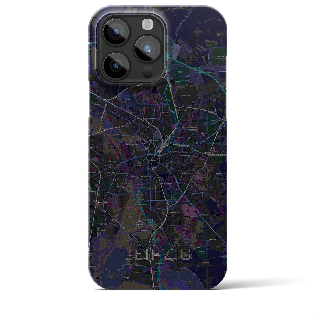【ライプツィヒ】地図柄iPhoneケース（バックカバータイプ・ブラック）iPhone 15 Pro Max 用