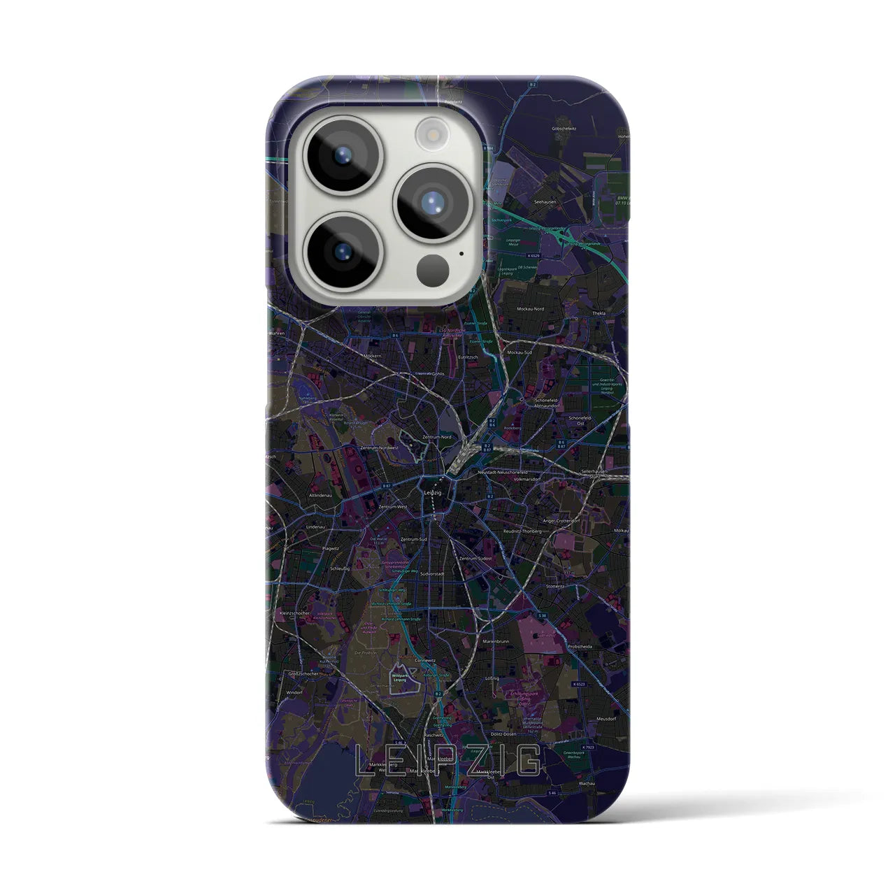【ライプツィヒ】地図柄iPhoneケース（バックカバータイプ・ブラック）iPhone 15 Pro 用