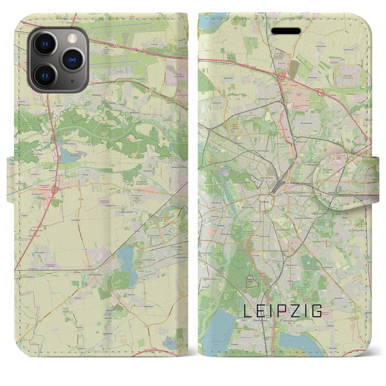 【ライプツィヒ】地図柄iPhoneケース（手帳両面タイプ・ナチュラル）iPhone 11 Pro Max 用